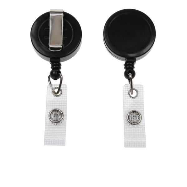 Picture of Black badge reel with belt clip and strap. 60270176