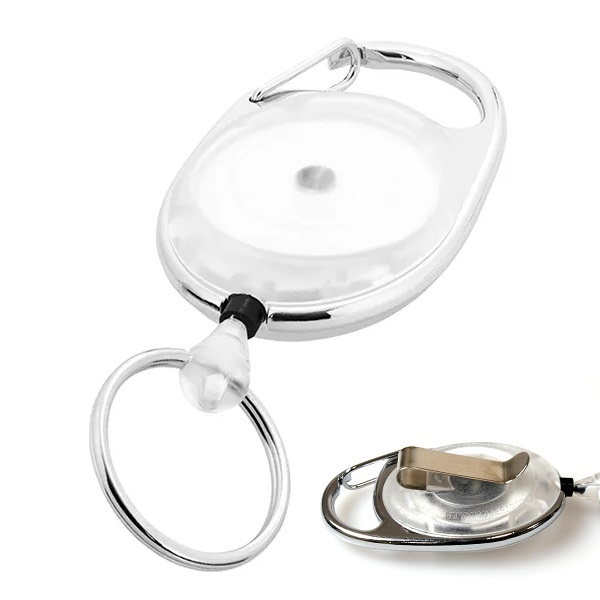 Kuva White translucent carabiner ID badge reel with belt clip and key ring. 60270198 (DE,SE,NO,FI,RO,PL)