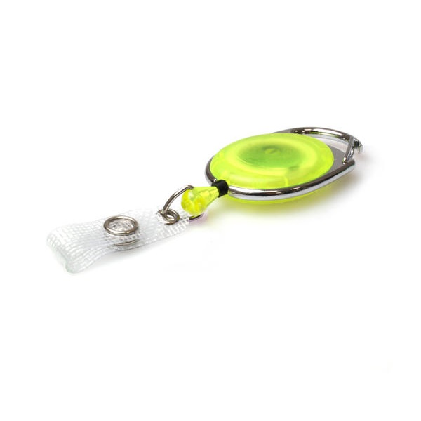 Picture of Yellow translucent carabiner ID badge reel with reinforced strap. 60270148