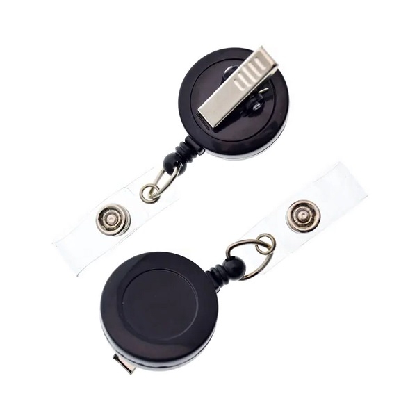 Kuva Black carabiner ID badge reel with spring belt clip rotatable/swivel(360°) and strap. 60270191 (DE,SE,NO,FI,RO,PL)