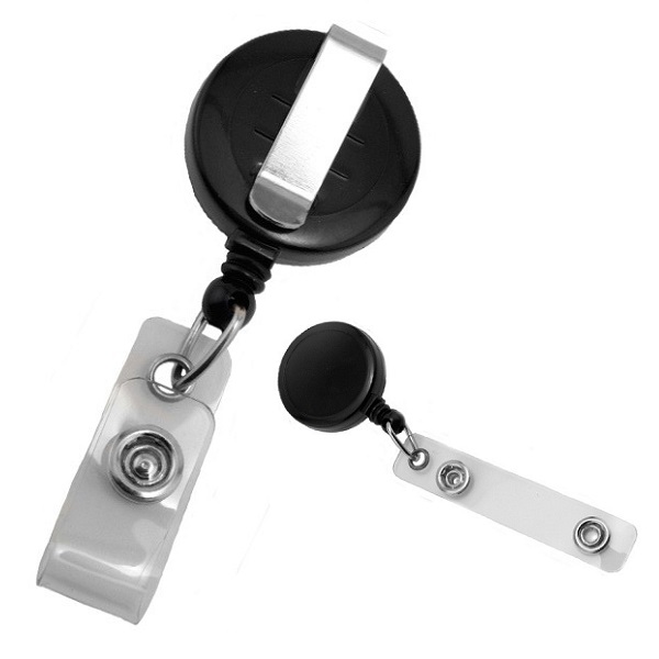 Picture of Black carabiner ID badge reel with belt clip and 22 mm strap which can be printed. 60270178