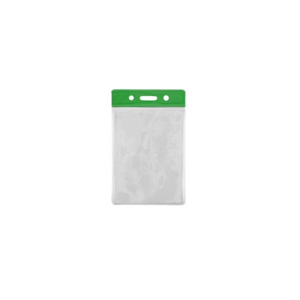 Kuva 86x54 mm Card holder / carrying case soft plastic. Green top / clear (vertical / portrait). 60270306 (DE,SE,NO,FI,RO,PL)