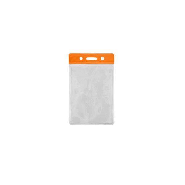 Picture of 86x54 mm Card holder / carrying case soft plastic. Orange top / clear (vertical / portrait). 60270303