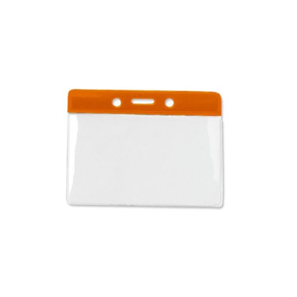 Picture of Card holder/carrying case soft plastic 86 x 54 mm. Orange top/clear (horizontal/landscape). 60270313