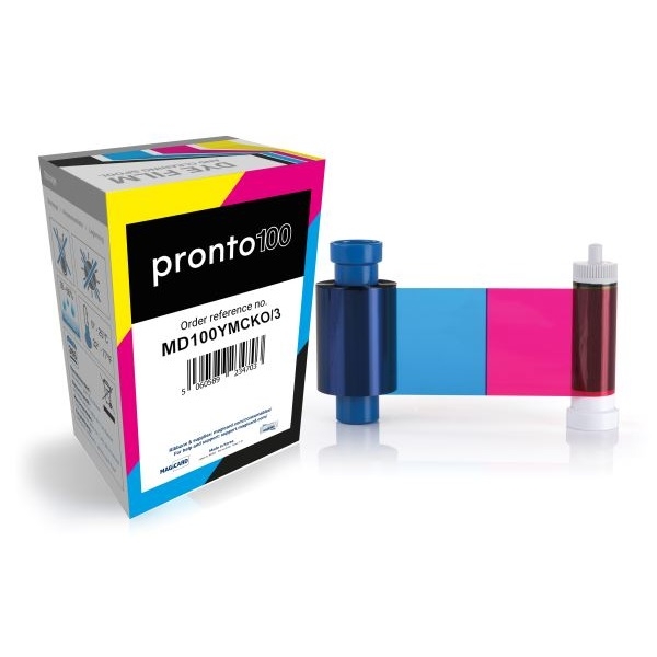 Kuva Magicard Pronto100 4-color ribbon / dye film (YMCKO) - 100 print 5-panel. Original. Magicard MD100YMCKO/3. MD100YMCKO3 (DE,SE,NO,FI,RO,PL)