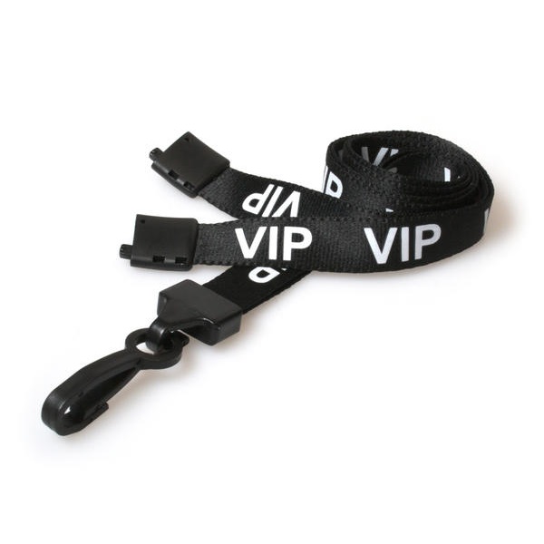 Picture of VIP black lanyard / keyhanger 15 mm with plastic J clip. 60270591