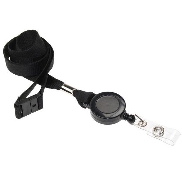 Kuva Black 15 mm recycled plain lanyards with yoyo card reel and clear vinyl strap. 60270621 (DE,SE,NO,FI,RO,PL)