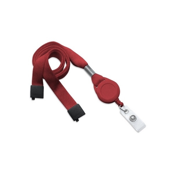 Kuva Red 16 mm flat tubular breakaway lanyards with attached yoyo card reel and clear vinyl strap. 60270625 (DE,SE,NO,FI,RO,PL)