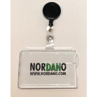 Kuva Cardholder / carrying case rigid plastic with lock clear (horizontal / landscape) with a black badge reel, strap clip. 60270126+60270176 (DE,SE,NO,FI,RO,PL)