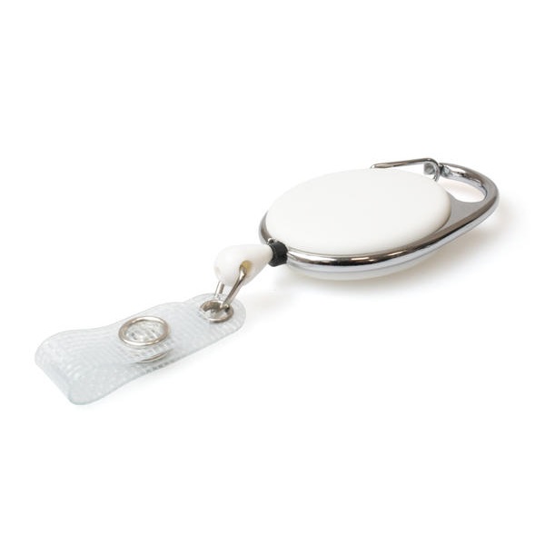 Picture of White carabiner ID badge reel with reinforced strap. 60270232