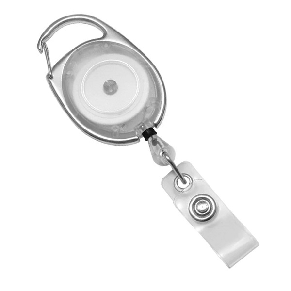 Picture of White translucent carabiner ID badge reel with strap. 60270174