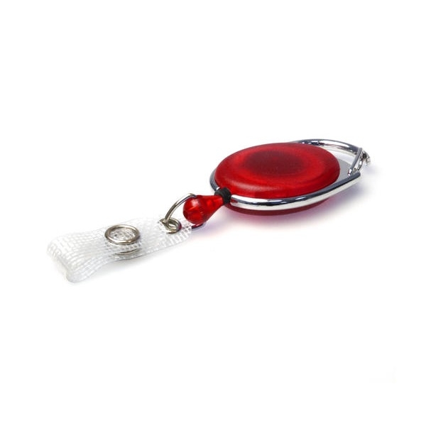Kuva Red translucent carabiner ID badge reel with reinforced strap. 60270233 (DE,SE,NO,FI,RO,PL)