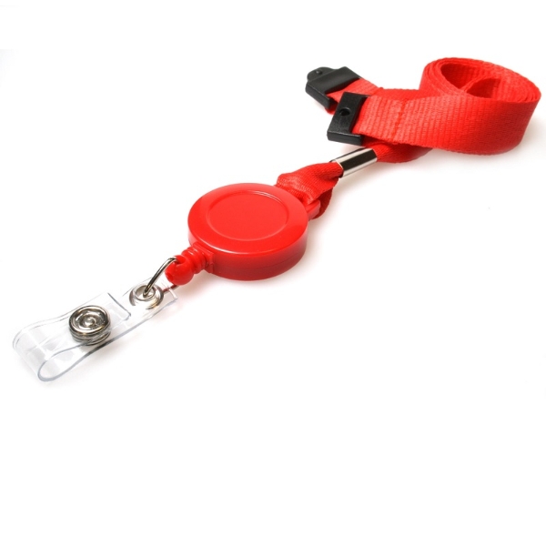 Kuva Red 15 mm recycled plain lanyards with yoyo card reel and clear vinyl strap. 60270635 (DE,SE,NO,FI,RO,PL)