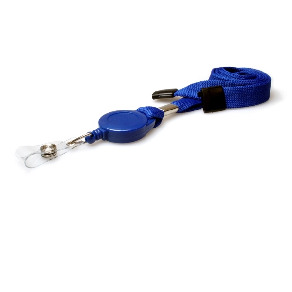 Kuva Blue 16 mm flat tubular breakaway lanyards with attached yoyo card reel and clear vinyl strap. 60270638 (DE,SE,NO,FI,RO,PL)