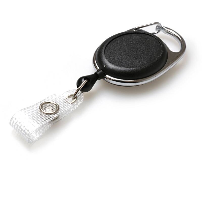 Picture of Black carabiner ID badge reel with reinforced strap clip and with Recess(for sticker use). 60270238