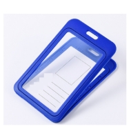 Picture of Blue 86x54 mm Card holder / carrying case hard plastic / Badge holder. Clear on both sides. (vertical / portrait). 60270348