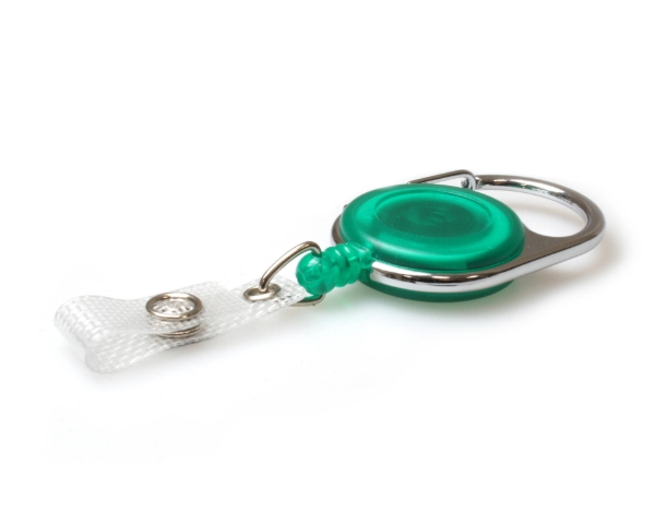 Kuva Green translucent carabiner ID badge reel with reinforced strap. 60270234 (DE,SE,NO,FI,RO,PL)