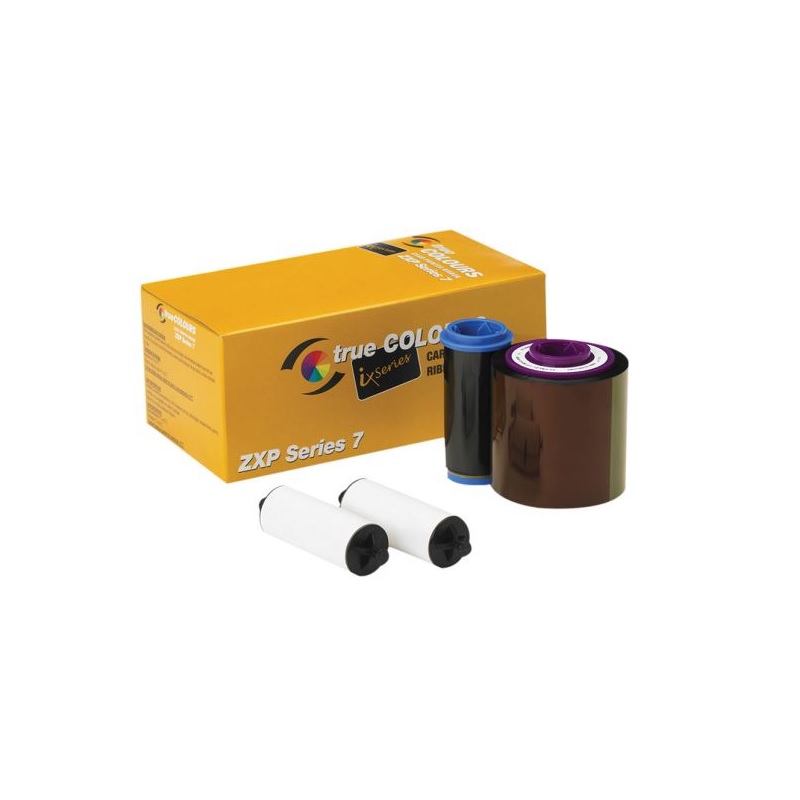 Picture of Zebra series 7 ZXP7 4-color ribbon/dye film (YMCKO) 250 print. Zebra 800077-740EM. ZEB-800077-740EM